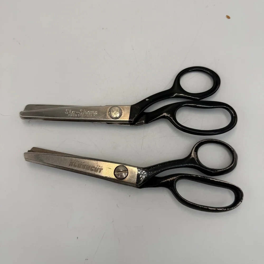 Vintage Pinking Shears Set Sta-Sharp Forged Steel & Deluxe Kleencut USA Made